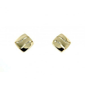 Finnies The Jewellers 9ct Yellow Gold Satin Polished Diamond Square Stud Earrings