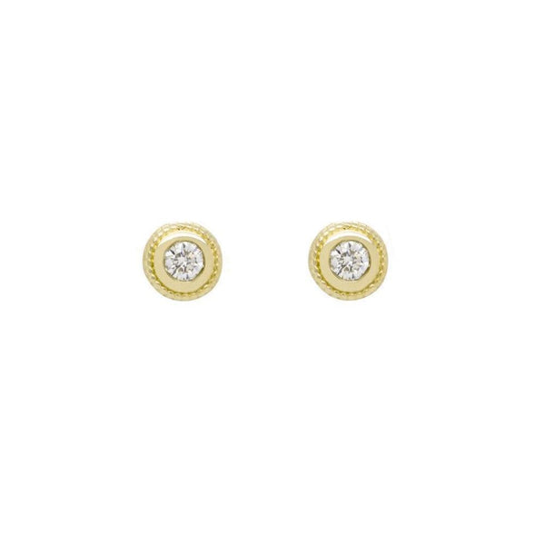 Finnies The Jewellers 9ct Yellow Gold Solitaire Diamond Rubover Set with Beaded Edge Stud Earrings