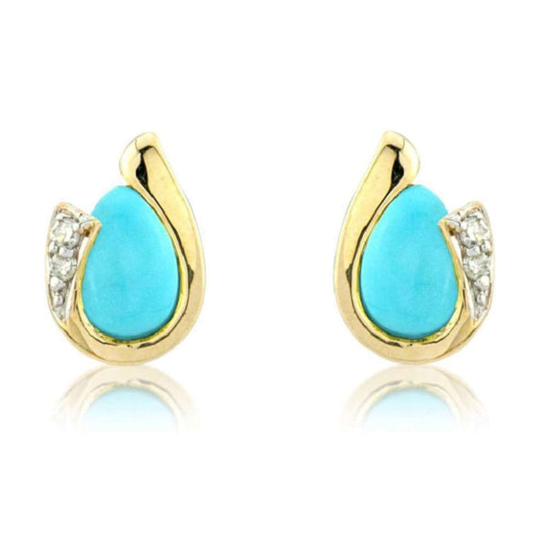 Finnies The Jewellers 9ct Yellow Gold Teardrop Shaped Turquoise Stud Earrings