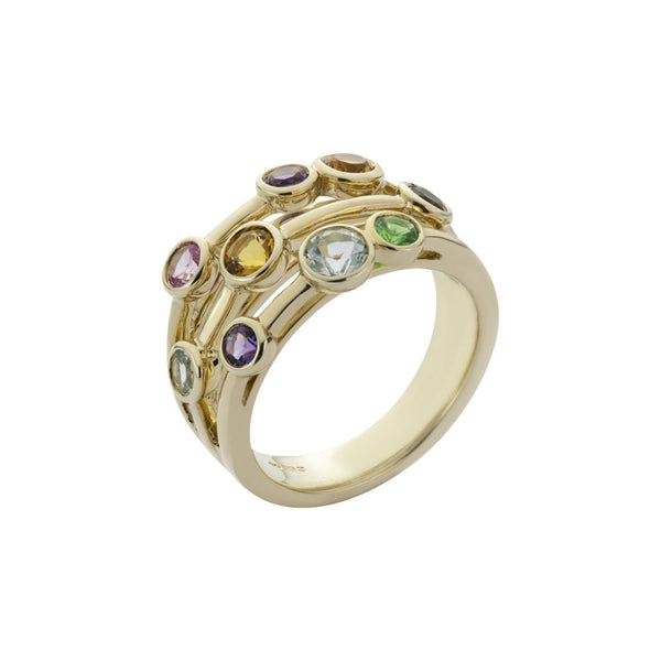 Finnies The Jewellers 9ct Yellow Gold Three Strand Multi Stone Broad Dress Ring