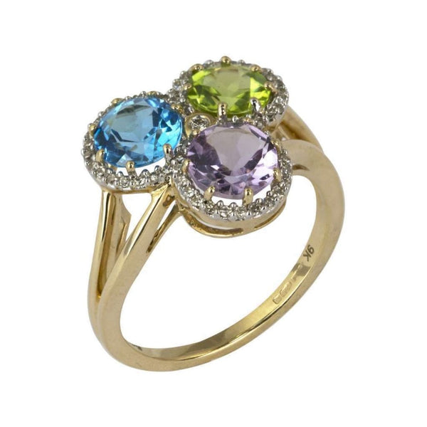 Finnies The Jewellers 9ct Yellow Gold Triple Cluster Dress Ring with Split Shoulders