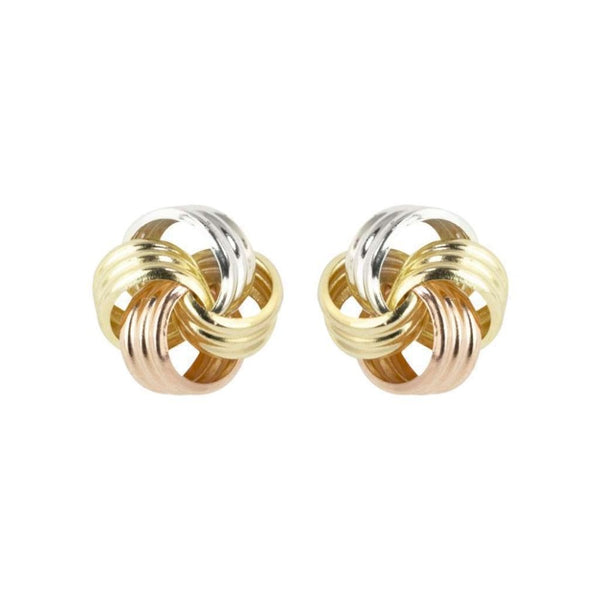 Finnies The Jewellers 9ct Yellow, White and Rose Gold Ribbed Knot Stud Earrings