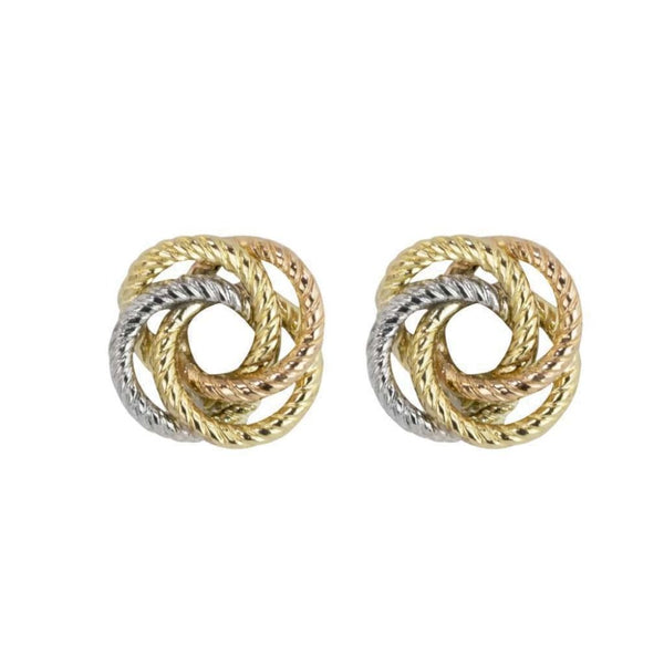 Finnies The Jewellers 9ct Yellow, White and Rose Gold Ribbed Wire Knot Stud Earrings