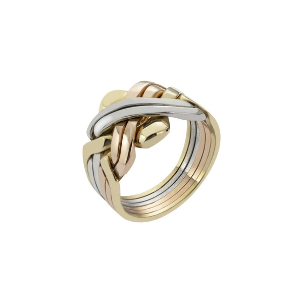 Finnies The Jewellers 9ct Yellow, White and Rose Gold Six Strand Puzzle Ring