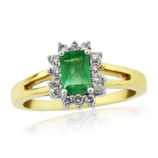 Finnies The Jewellers 9ct Yellow & White Gold Diamond & Emerald Cluster Ring