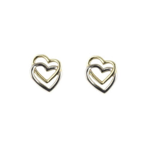 Finnies The Jewellers 9ct Yellow & White Gold Double Heart Stud Earrings.