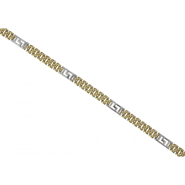 Finnies The Jewellers 9ct Yellow & White Gold Greek Key Brick Link Bracelet