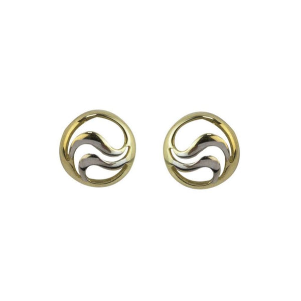 Finnies The Jewellers 9ct Yellow & White Gold Round Wave Stud Earrings