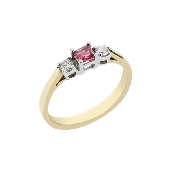Finnies The Jewellers 9ct Yellow & White Gold Square Ruby with Two Round Diamonds