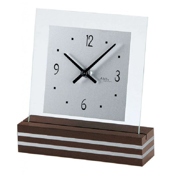 Finnies The Jewellers AMS Walnut Wood And Glass Square Mantel Clock