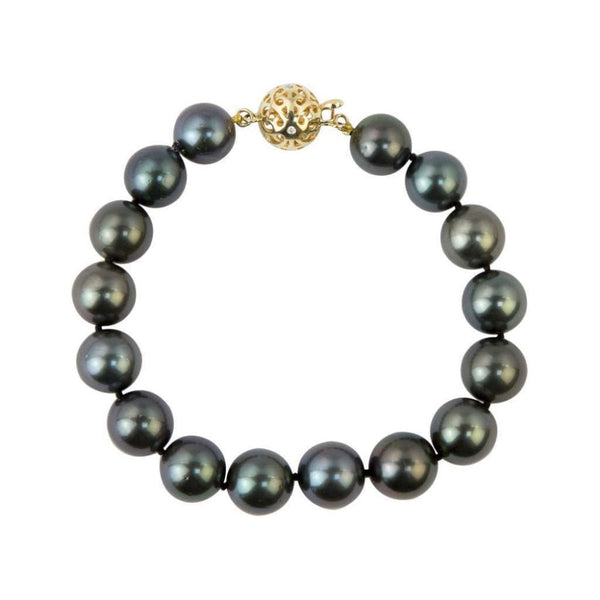 Finnies The Jewellers Black Tahitian Pearl Bracelet with Gold Diamond Clasp