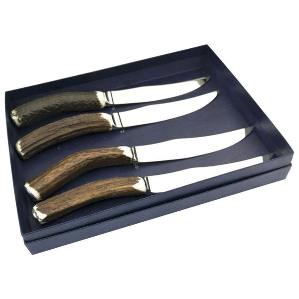 Finnies The Jewellers Box of Four Stag Antler Handle Steak Knives