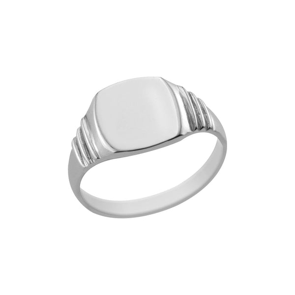 Finnies The Jewellers Childs 9ct White Gold Plain Cushion Ribbed Shoulders Signet Ring