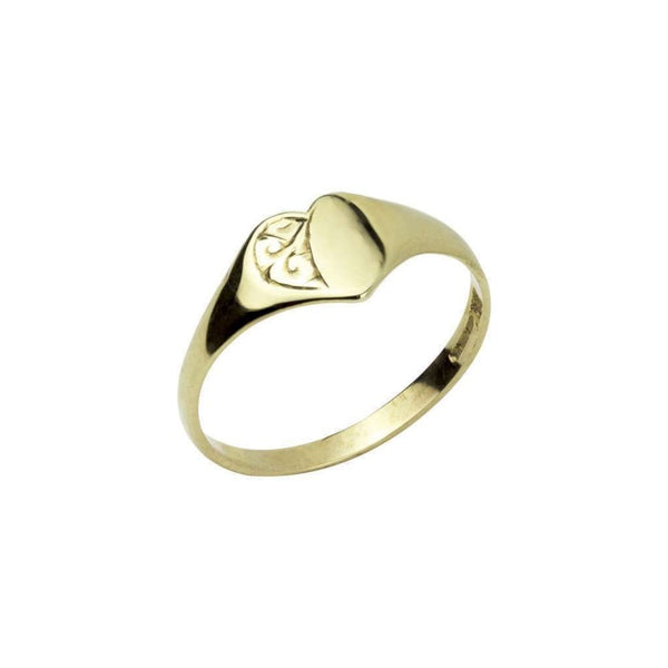 Finnies The Jewellers Childs 9ct Yellow Gold Half Engraved Heart Signet Ring