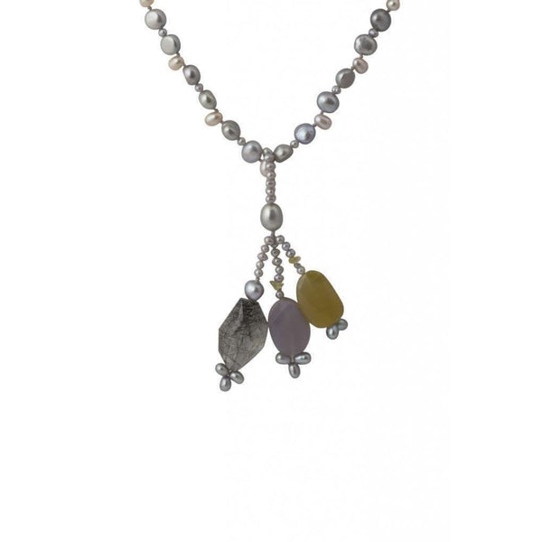 Finnies The Jewellers Grey & Pink Pearll Necklet with Optional Coloured Quartz Tassle