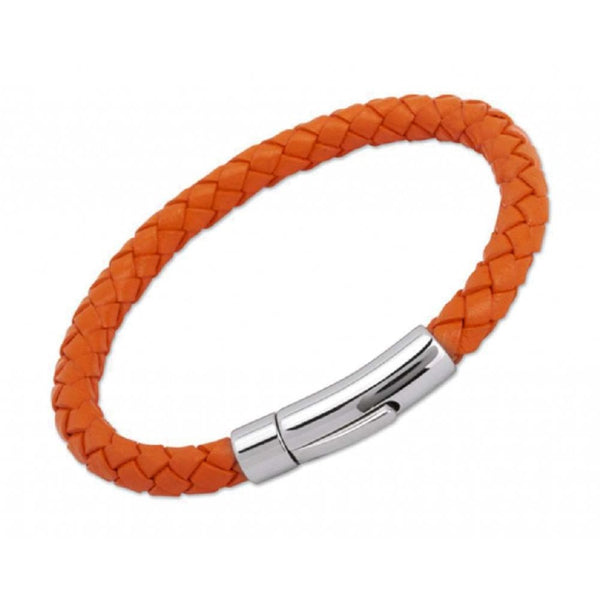 Finnies The Jewellers Orange Leather Cord Steel Clasp Bracelet