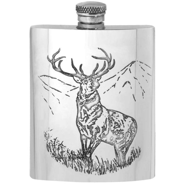 Finnies The Jewellers Pewter Stag Engraved 6oz Hipflask