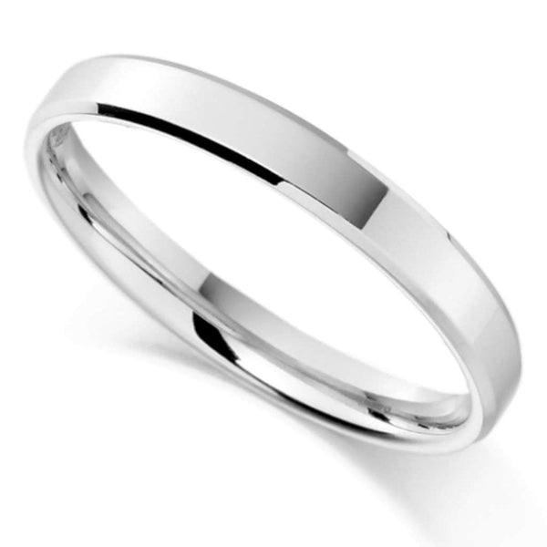 Finnies The Jewellers Platinum 3MM Flat Bevelled Court Wedding Ring