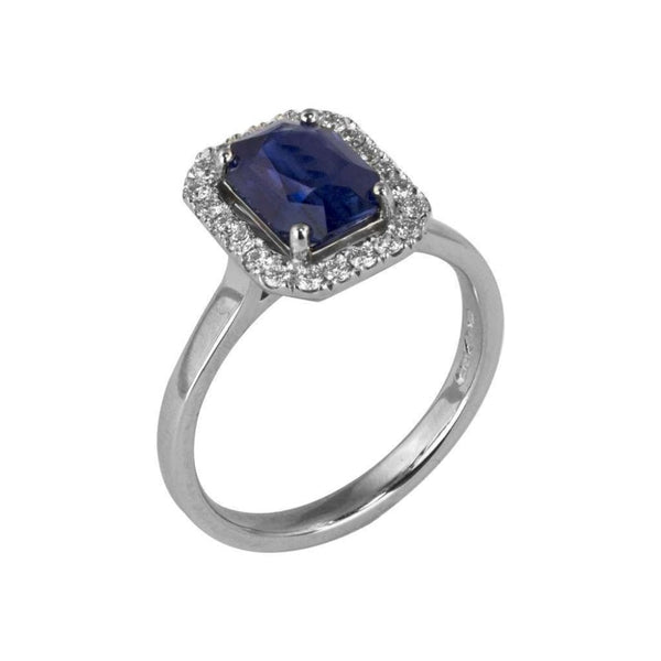 Finnies The Jewellers Platinum Blue Sapphire & Diamond Octagonal Ring