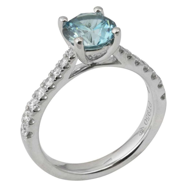 Finnies The Jewellers Platinum Blue Zircon & Diamond Ring