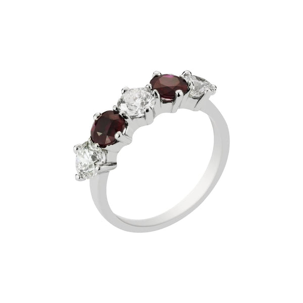 Finnies The Jewellers Platinum Diamond and Ruby Five Stone Ring all Claw Set