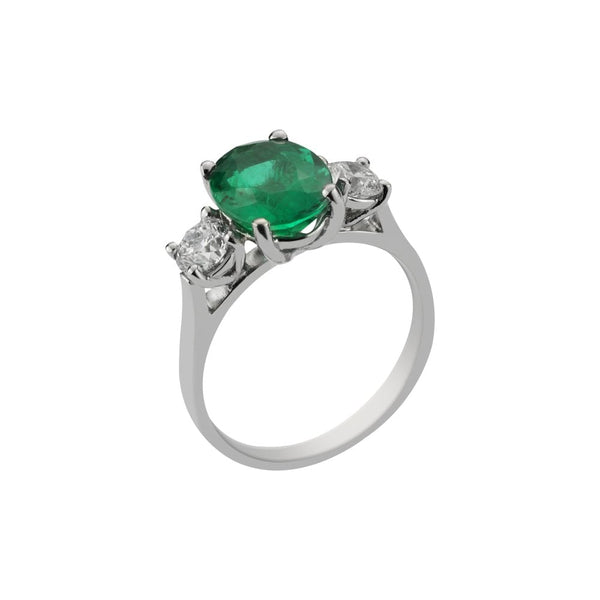 Finnies The Jewellers Platinum Diamond & Emerald Three Stone Ring