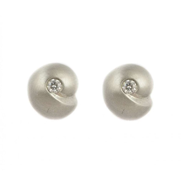 Finnies The Jewellers Platinum Diamond Satin Polished Dome Stud Earrings