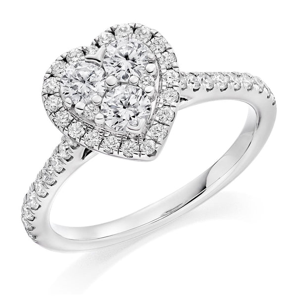 Finnies The Jewellers Platinum Heart Shaped Diamond Halo Ring 0.90ct