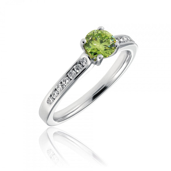 Finnies The Jewellers Platinum Lime Green Treated Diamond Ring With Diamond Shoulders