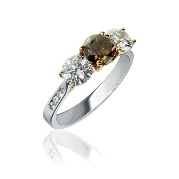 Finnies The Jewellers Platinum & Rose Gold Chocolate Diamond Three Stone Ring 2.71ct
