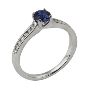 Finnies The Jewellers Platinum Round Blue Sapphire Ring with Round Cut Diamond 0.20ct