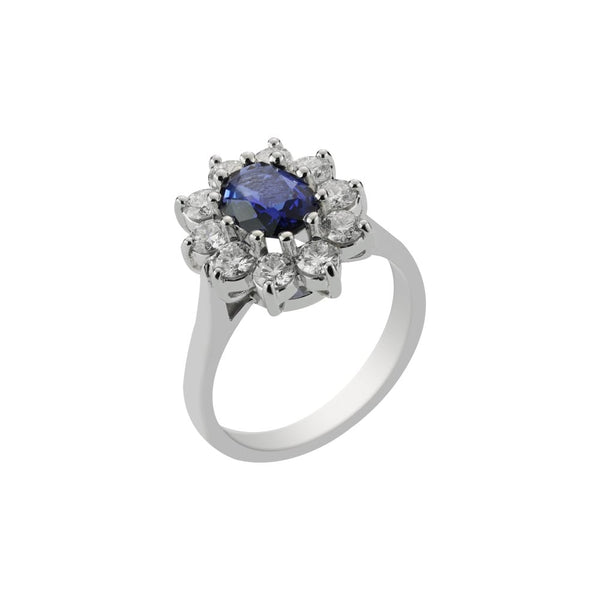 Finnies The Jewellers Platinum Sapphire & Diamond Cluster Ring