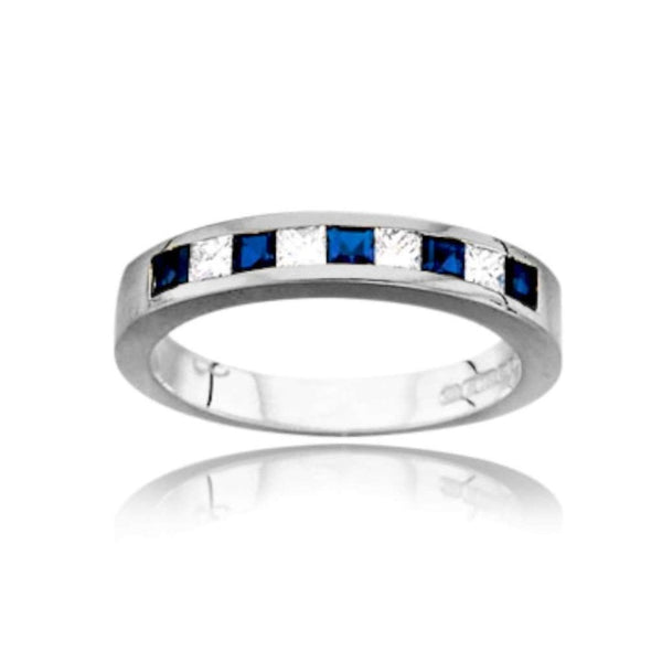 Finnies The Jewellers Platinum Sapphire & Diamond Princess Cut Wedding Ring.