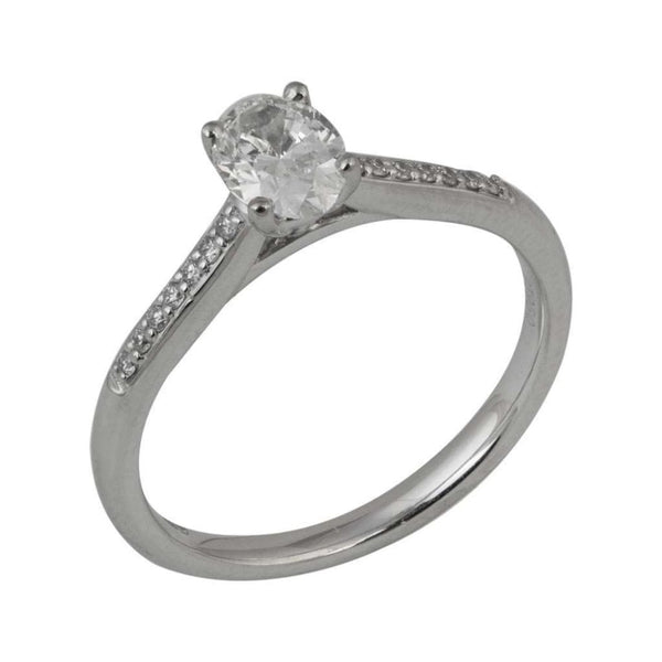 Finnies The Jewellers Platinum Solitaire Diamond 0.59 Ring with Diamond Shoulders