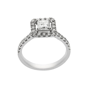 Finnies The Jewellers Platinum Square Halo Diamond Ring with Diamond Shoulders