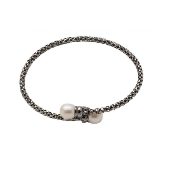 Finnies The Jewellers Silver and Black Rhodium Finish with White Offset Pearl Bangle