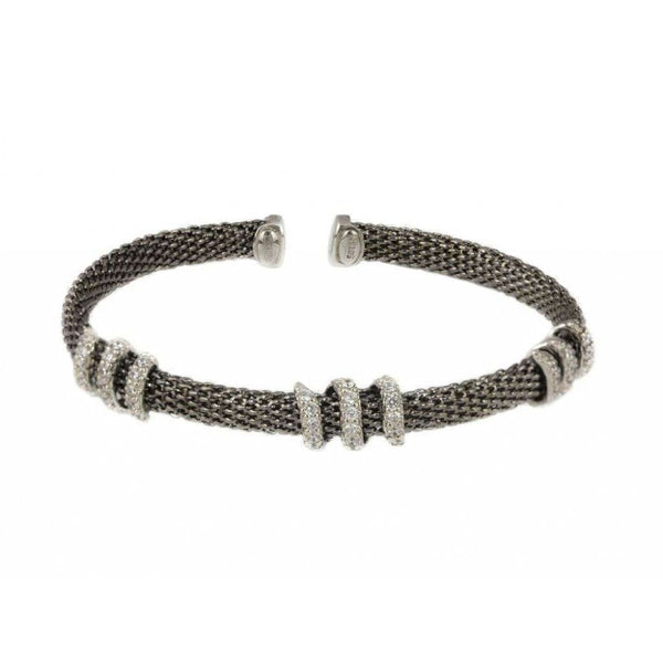 Finnies The Jewellers Silver and Black Rhodium Plate Mesh Torque Bangle