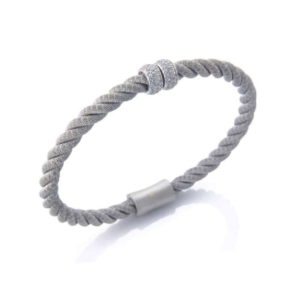 Finnies The Jewellers Silver and Cubic Zirconia Rope Wire Bangle