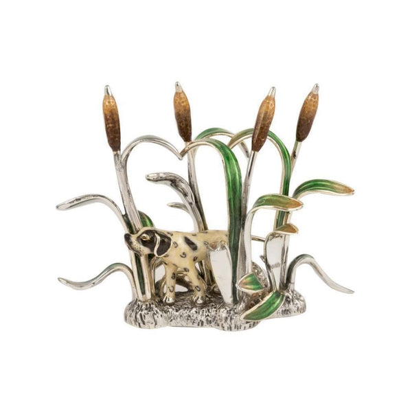 Finnies The Jewellers Silver And Enamel Gun Dog In Reeds