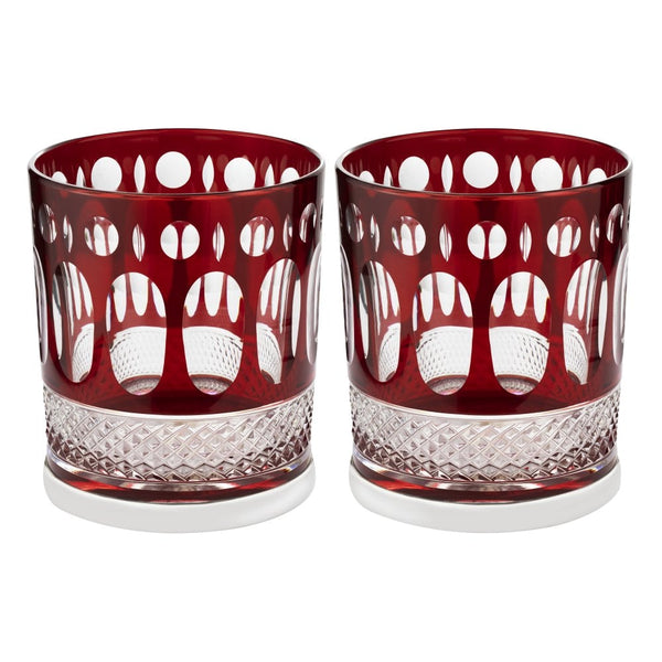 Finnies The Jewellers Silver Based Pair Of Red Patterned Whisky Glasses