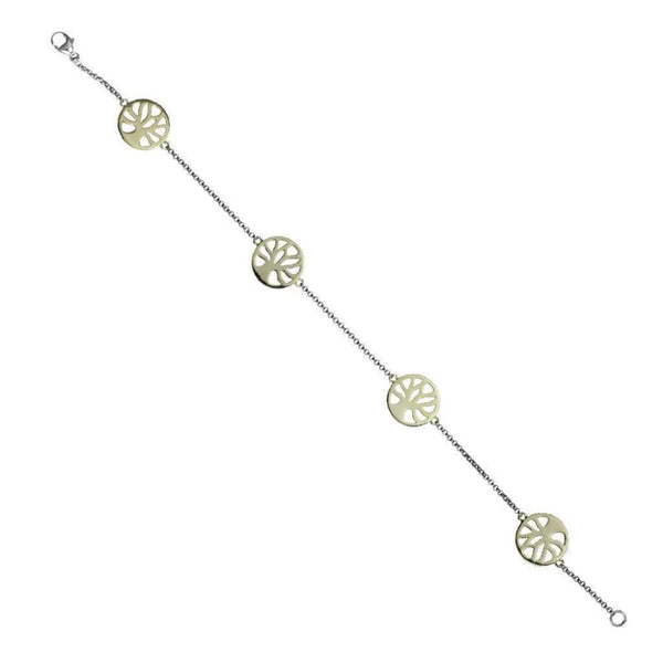 Finnies The Jewellers Silver Chain and Yellow Gold Plated Tree of Life Link Bracelet