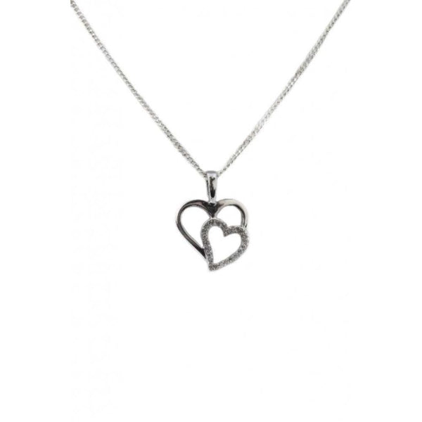 Finnies The Jewellers Silver & Cubic Zirconia Double Open Heart Pendant
