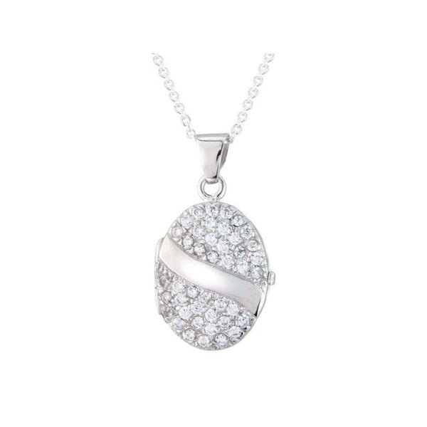 Finnies The Jewellers Silver & Cubic Zirconia Set Oval Locket