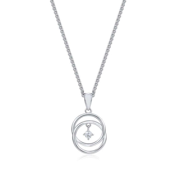 Finnies The Jewellers Silver Double Open Circle Pendant With a Single Cubic Zirconia