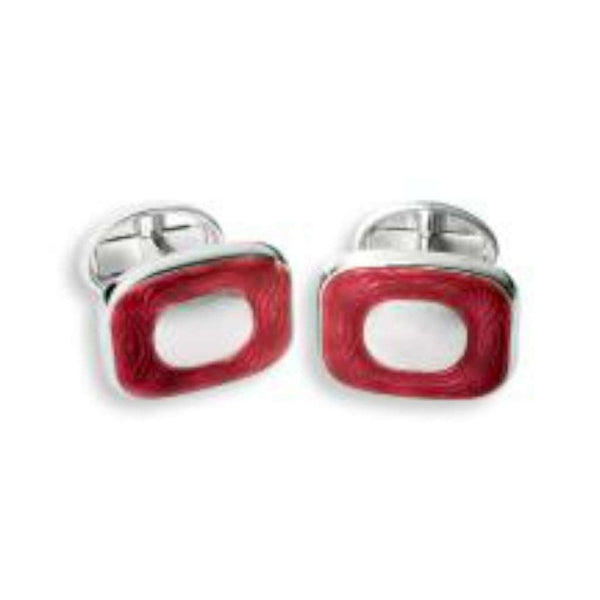 Finnies The Jewellers Silver & Enamel Cuchion Shaped Cufflinks with Bar Fittings