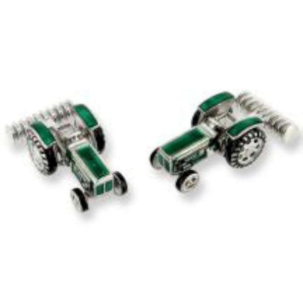 Finnies The Jewellers Silver & Green Enamel Tractor Cufflinks