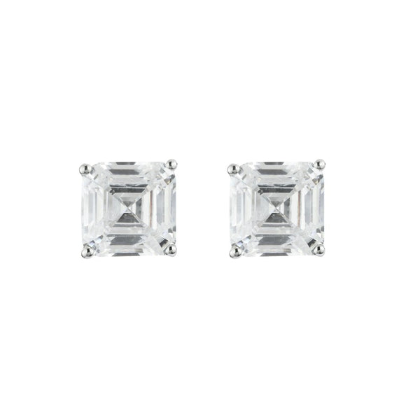 Silver Large Cubic Zirconia Square Stud Earrings