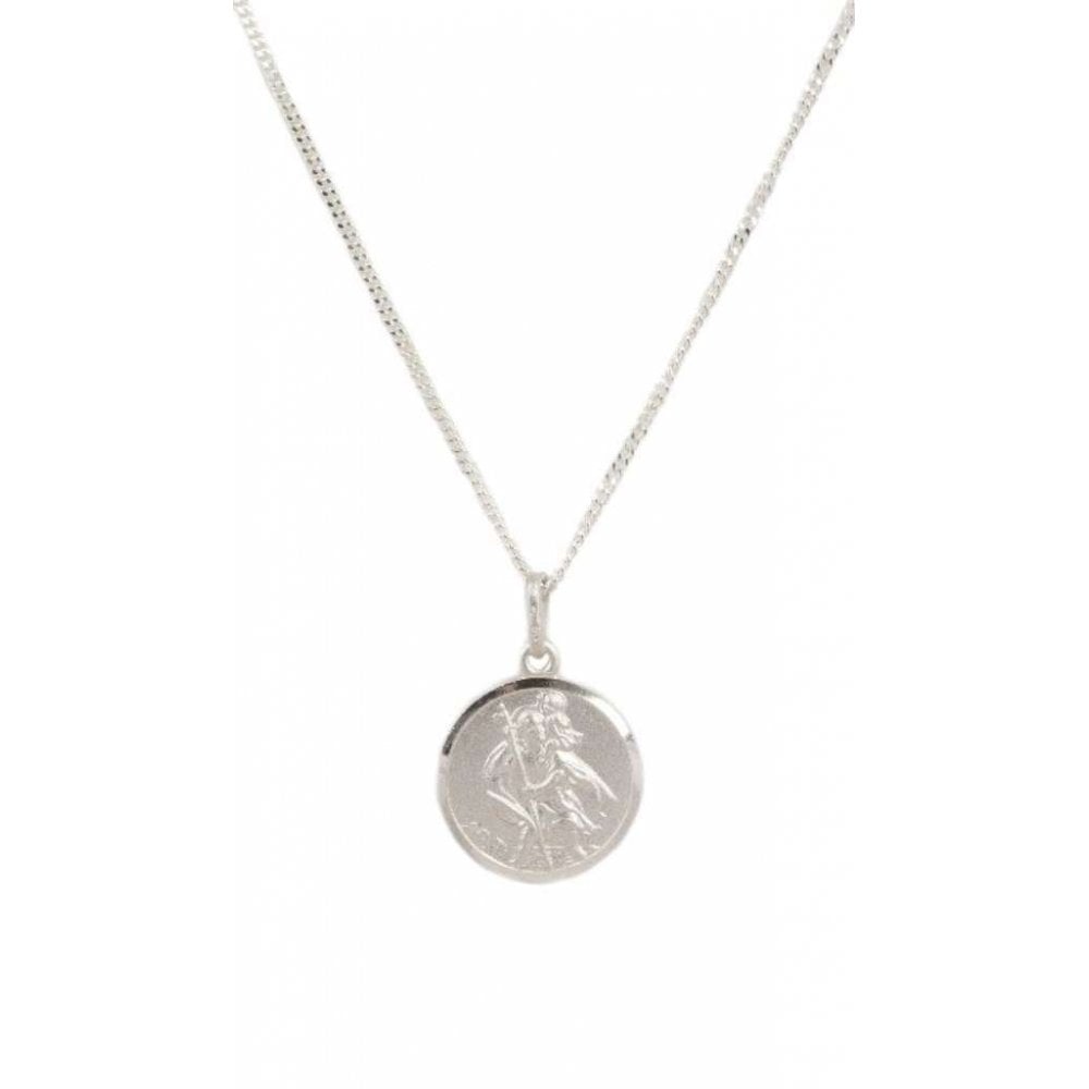 Silver Medium Sized Satin & Polished St Christopher & Chain