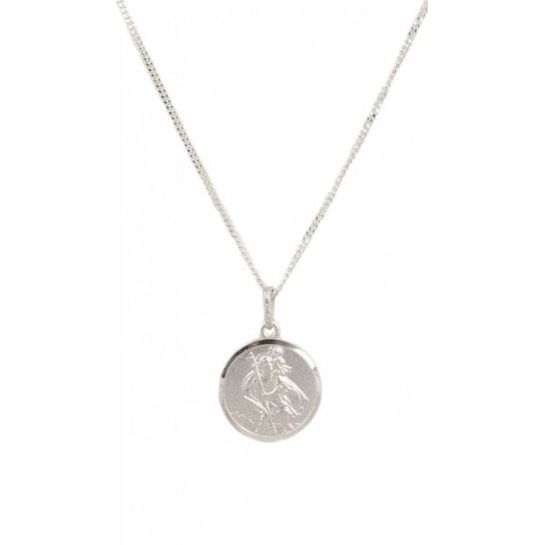 Finnies The Jewellers Silver Medium Sized Satin & Polished St Christopher & Chain