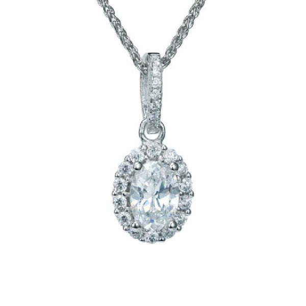 Finnies The Jewellers Silver Oval Cubic Zirconia Halo Pendant